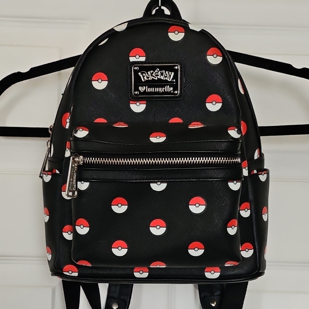 Loungefly Black Backpack with Red and White Pokéball Design